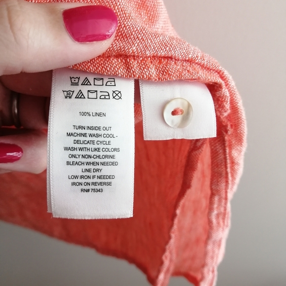 Tahari Plus Size 100% Linen Button Up Tunic Coastal Lagenlook Orange Peach 2X - Picture 6 of 15